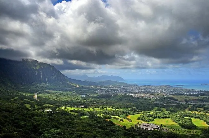 Cloudy view over the windward coast from the Nuuanu Pali Lookout